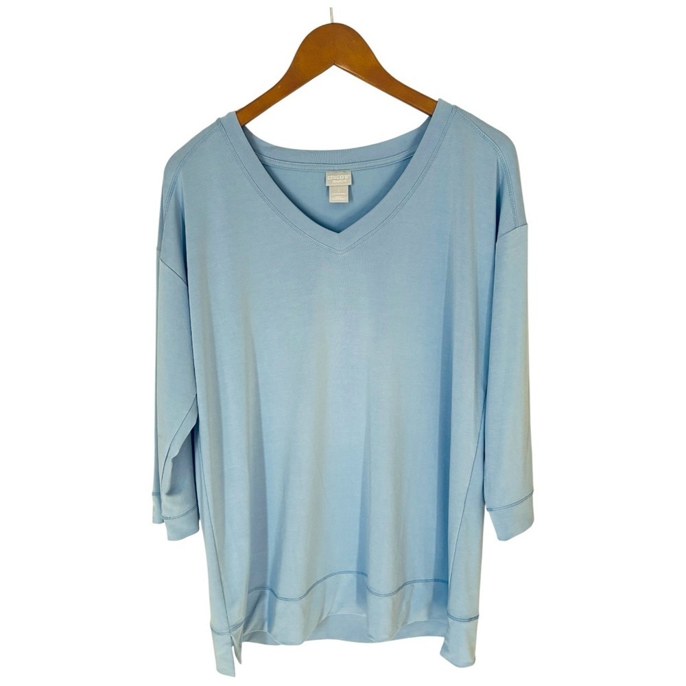 Chico's Zenergy 1 Medium Periwinkle Blue Buttery Soft 3/4 Sleeve V Neck Top - Picture 3 of 8